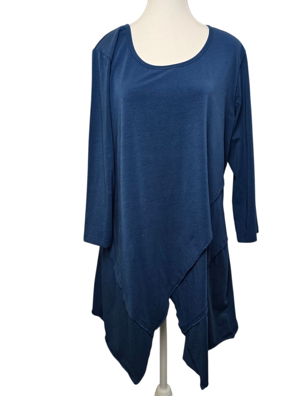 Parsley & Sage Blue Asymmetrical Tiered Tunic Blouse 3/4 Sleeve Size Large Boho